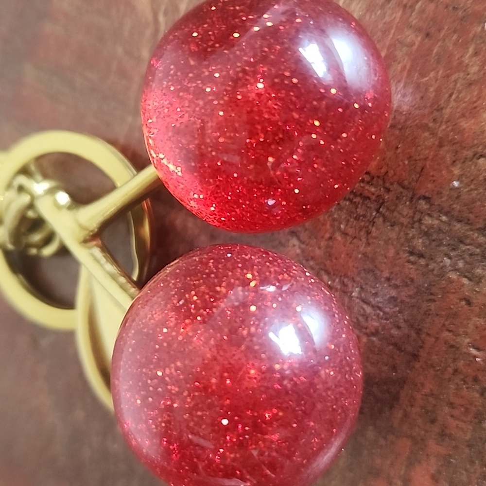Gold Red Sparkle Gold Cherries Cherry Purse Charm Key Chain NEW - Picture 5 of 5
